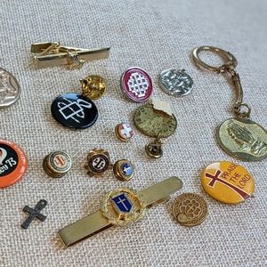 Large group vintage Lutheran Religious Pins tie bar key ring  crosses and more!